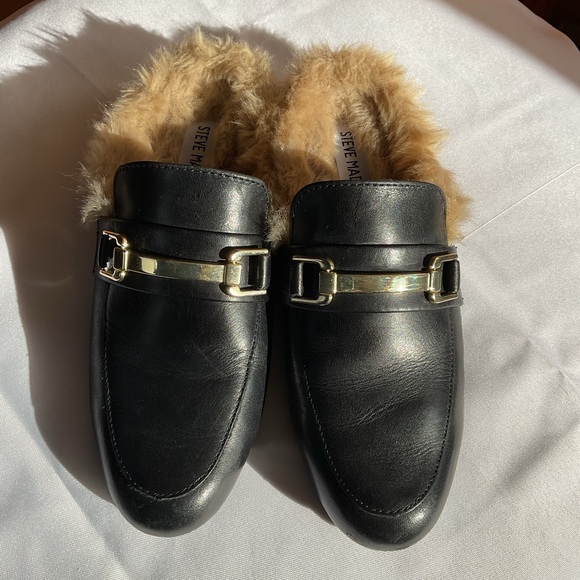 Steve Madden KLOE leather Black Mules with Gold Accents 5M - Picture 4 of 8